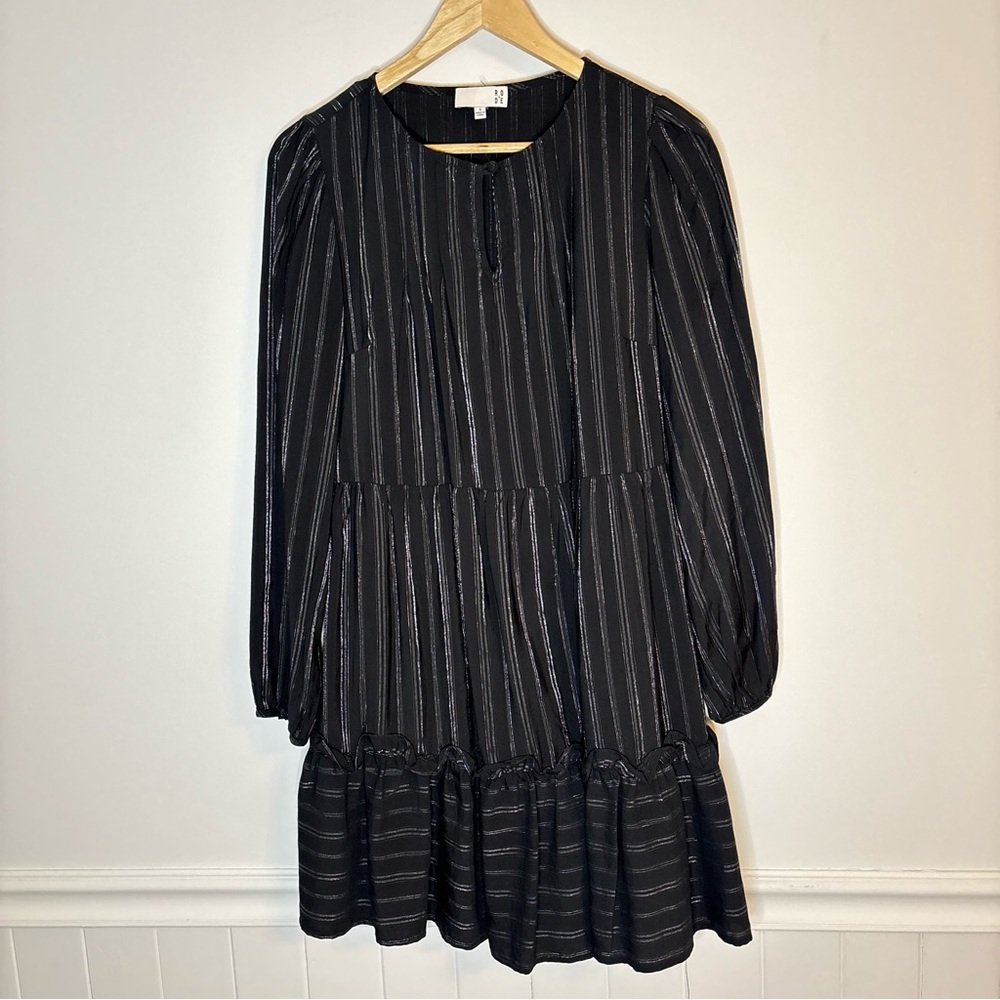 Ro & De Anthropologie Black Striped Long Sleeve Tiered Dress Size Small